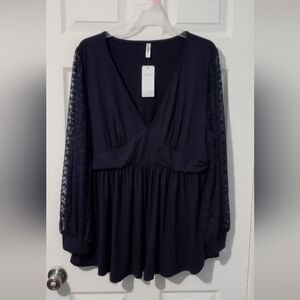 Black Asymmetrical Ruffled Long Sleeve Blouse